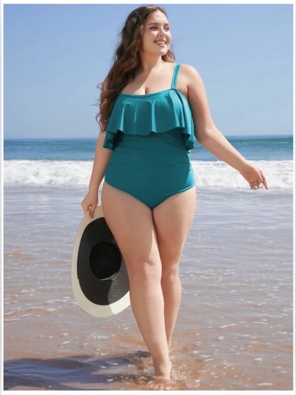 BloomChic Teal Off-Shoulder Ruffle Swim Suit Plus Size 30W - Picture 2 of 8
